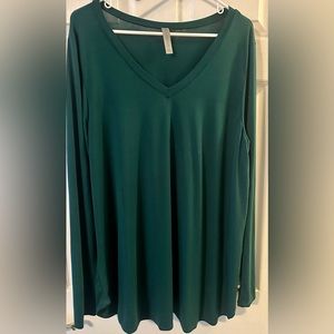 New HONEYME Hunter Green V- Neck Long Sleeve Top/Shirt~XXL
